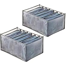 Wardrobe Clothes Organizer, 7 Grids Washable Portable Closet Organizer Mesh Separation Storage Box Foldable Closet Drawer Organizer for Underwear, Socks, Scarves, Jeans (Grey, 2 Jeans Grid)