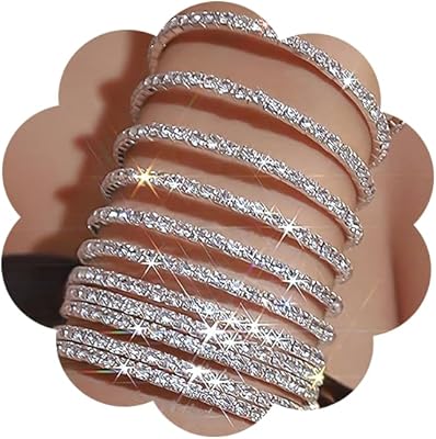 Crystal Stretch Bracelets Set for Women Gold Silver Rhinestone Bracelets Stackable Cuff Bangle Bracelet Wedding Prom Jewelry