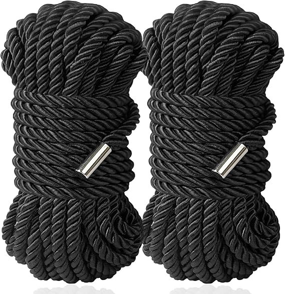 Silk Rope, 32 Feet 8 mm Soft Ropes Durable Multipurpose Long Satin Braided Twisted Rope Black, Black
